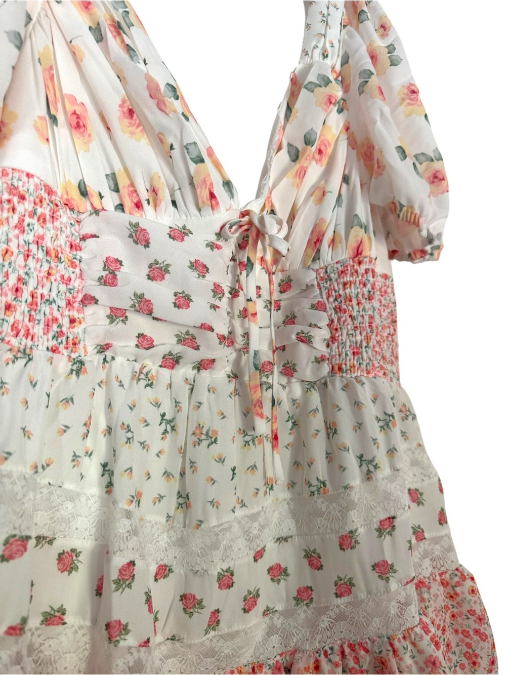 Altar’d State NWT Floral Tiered Mini Dress in White and Pink - Picture 5 of 10